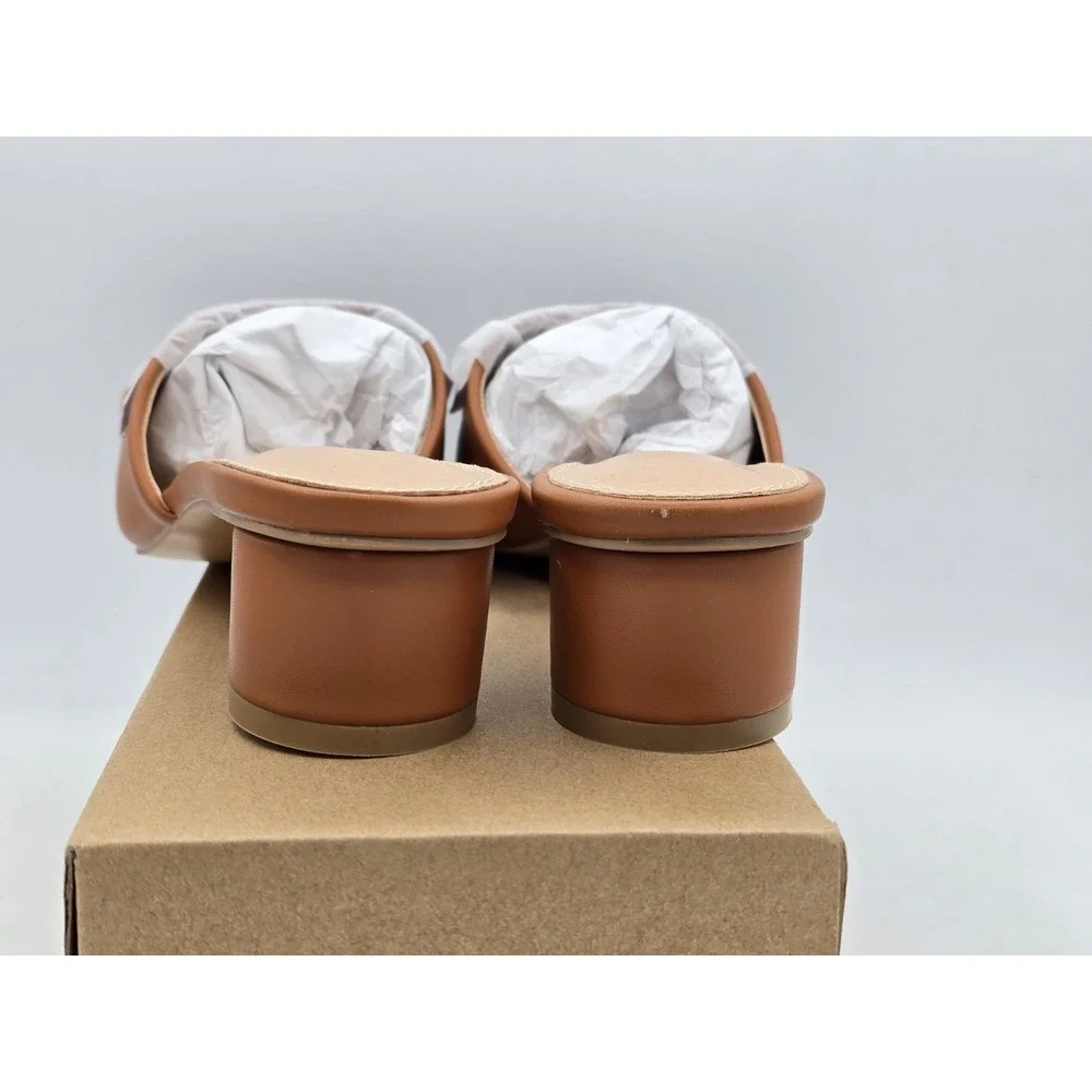 NIB Coutgo Women's Heeled Slides Sandals Square Open Toe Slip On - Brown‎ - Sz 6